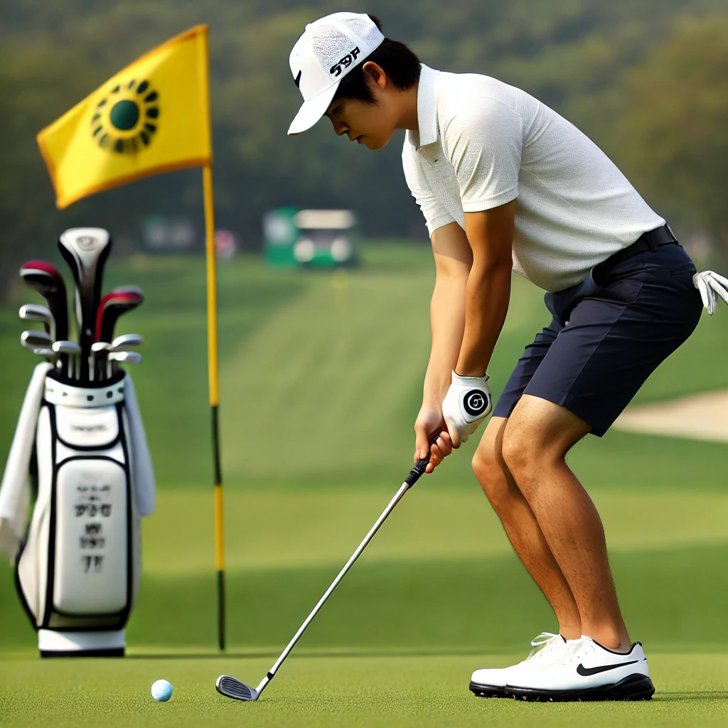 A-Japanese-golfer-using-a-utility-wedge-UW-on-the-golf-course-focusing-on-a-short-approach-shot.-The-golfer-is-in-a-stance-that-shows-precision-and.webp