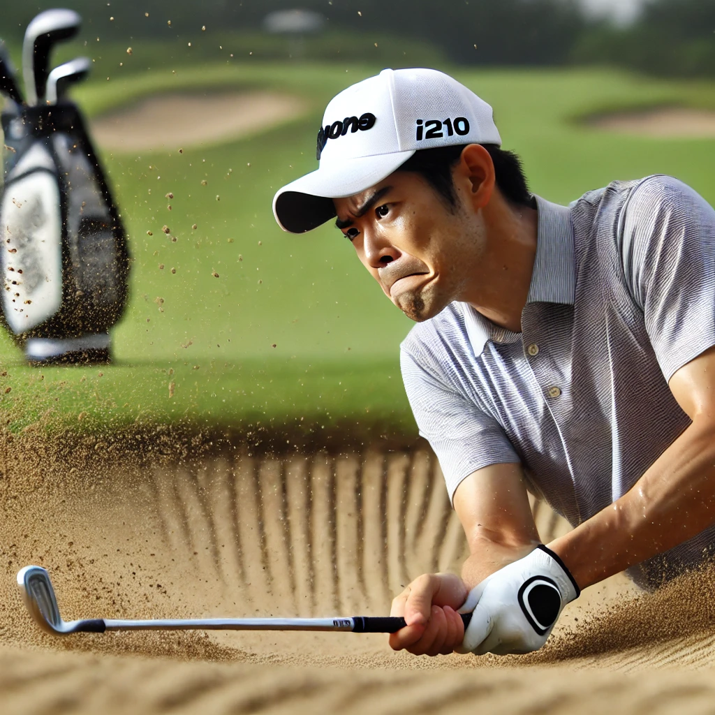 -A-Japanese-golfer-struggling-with-a-difficult-golf-shot-showing-a-look-of-concentration-and-effort.-The-golfer-is-on-a-challenging-part-of-the-golf-c.webp