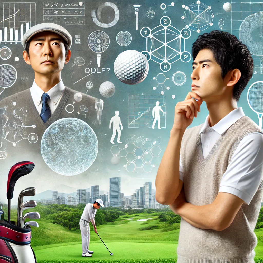 A-Japanese-golfer-contemplating-if-golf-is-outdated-standing-on-a-golf-course-with-modern-and-traditional-elements-in-the-background.-The-golfer-look.webp