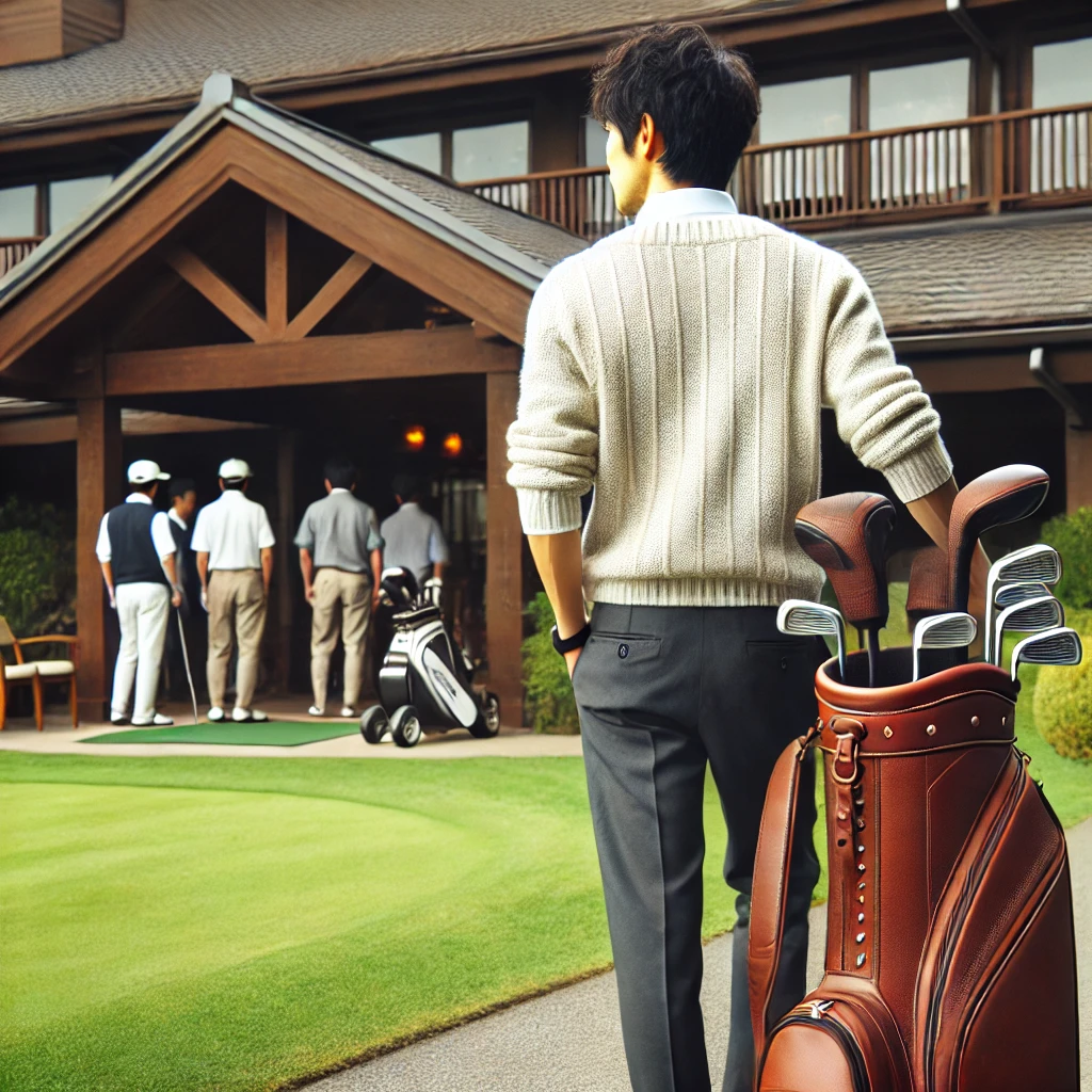 A-Japanese-golfer-on-a-golf-course-carrying-a-sophisticated-leather-golf-bag.-The-golfer-is-dressed-in-proper-golf-attire-and-is-walking-towards-the-c.webp