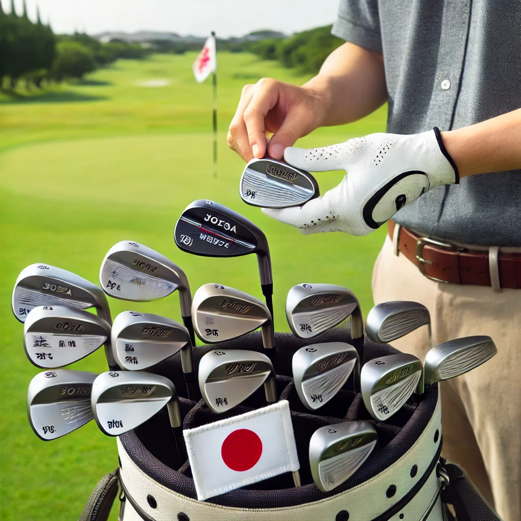 A-photograph-of-a-Japanese-golfer-on-a-golf-course-setting-up-their-bag-with-a-well-organized-selection-of-wedges-pitching-wedge-approach-wedge-sa.webp