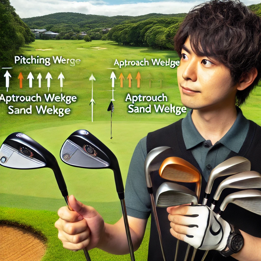 A-photograph-of-a-Japanese-golfer-on-a-golf-course-showing-the-golfer-selecting-the-appropriate-wedge-pitching-wedge-approach-wedge-or-sand-wedge.webp