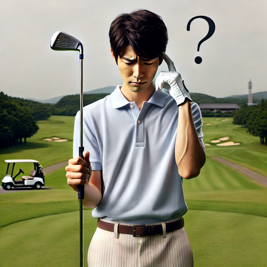 A-detailed-and-professional-photograph-of-a-Japanese-golfer-standing-on-a-golf-course-appearing-confused-or-contemplative-with-a-golf-club-in-hand.-.webp