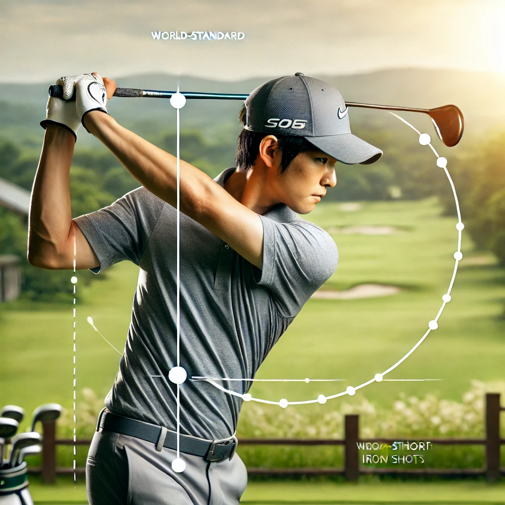 A-detailed-and-professional-photograph-of-a-Japanese-golfer-demonstrating-the-world-standard-technique-for-hitting-iron-shots.-The-golfer-is-in-the-fo.webp