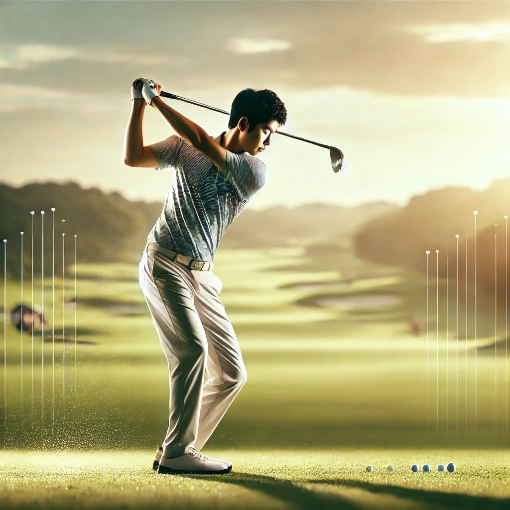 A-detailed-and-professional-photograph-of-a-Japanese-golfer-practicing-essential-tips-for-hitting-iron-shots.-The-golfer-is-in-mid-swing-showcasing-a.webp