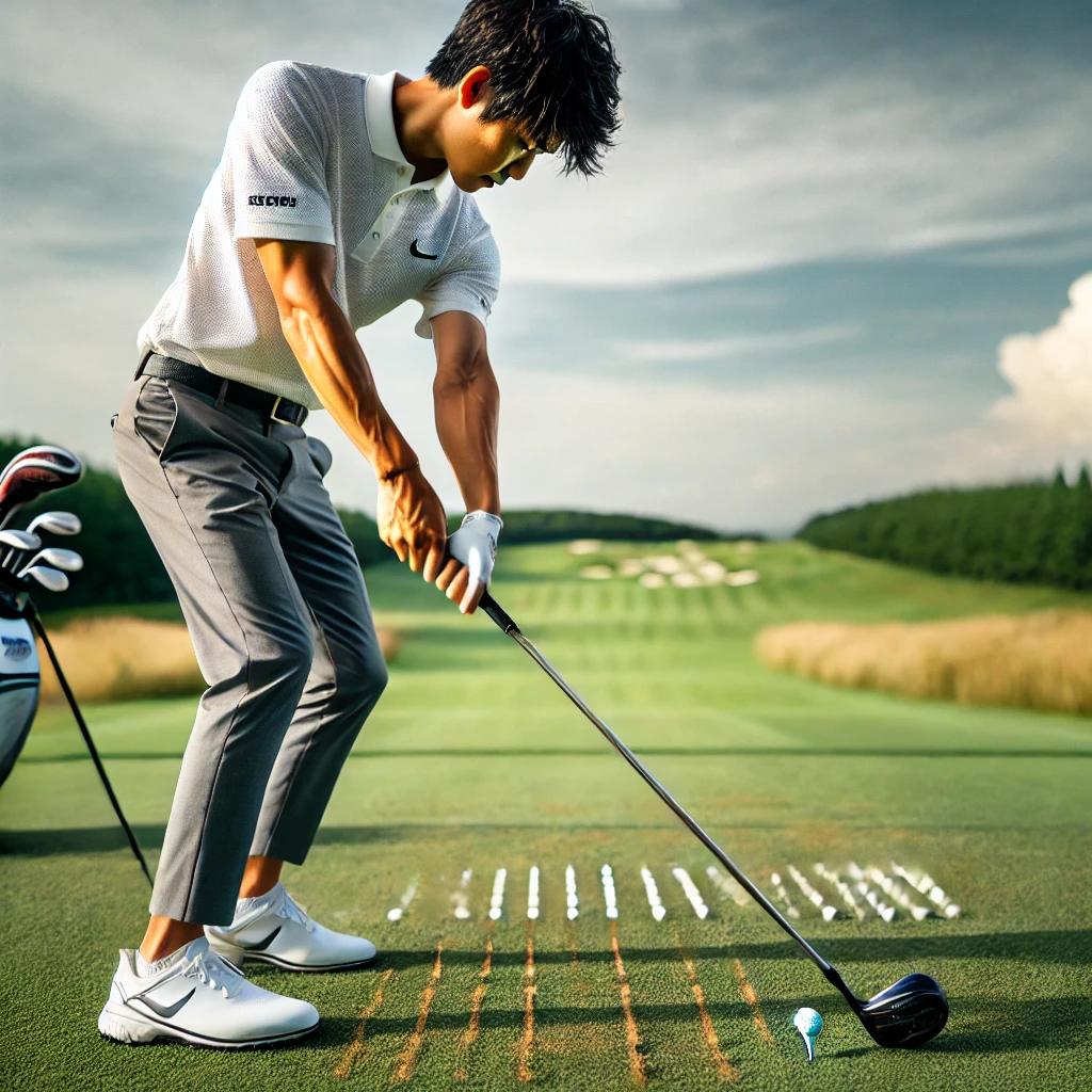 A-detailed-and-professional-photograph-of-a-Japanese-golfer-practicing-iron-shots-with-a-focus-on-hitting-the-sweet-spot-of-the-club-center-of-the-ir.webp