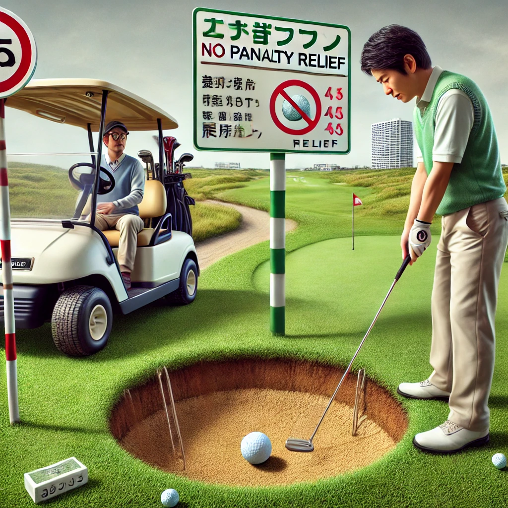 A-realistic-photo-illustration-of-a-Japanese-golfer-encountering-a-situation-on-a-golf-course-where-they-are-eligible-for-no-penalty-relief.-The-golfe.webp