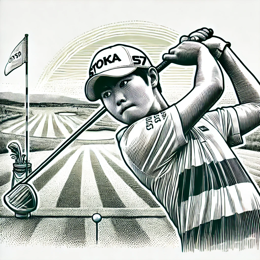 A-detailed-illustration-of-a-Japanese-golfer-performing-an-approach-shot.-The-golfer-is-captured-from-a-slightly-low-angle-focusing-on-the-precise-mo.webp