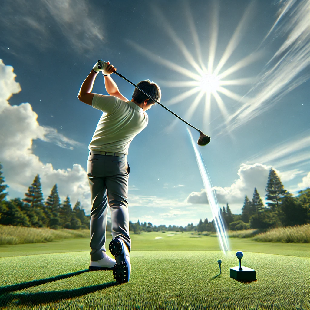 A-photo-realistic-image-of-a-Japanese-golfer-practicing-a-golf-swing-focusing-on-the-out-to-in-motion.-The-golfer-is-on-a-green-golf-course-under-a.webp