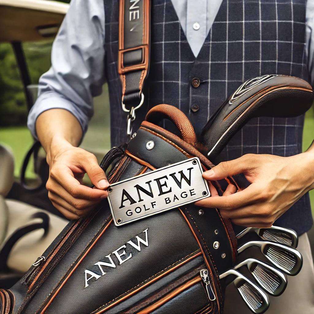 A-close-up-photo-of-a-Japanese-golfers-hands-holding-a-customized-nameplate-attached-to-a-stylish-ANEW-GOLF-bag.-The-nameplate-is-made-of-durable-mat.webp