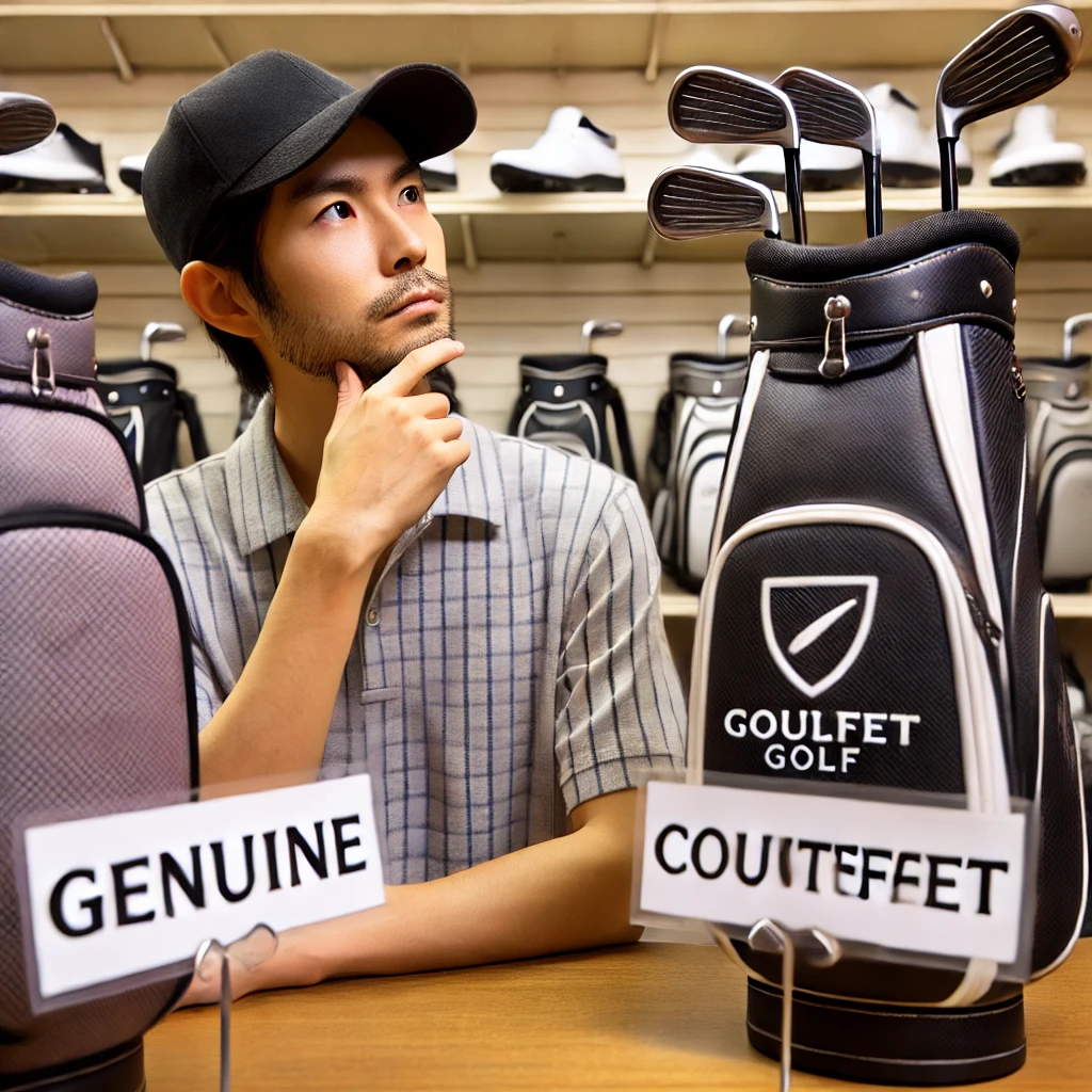 A-photo-of-a-Japanese-golfer-inspecting-golf-equipment-in-a-store-with-a-focus-on-choosing-between-genuine-and-counterfeit-products.-The-golfer-looks.webp