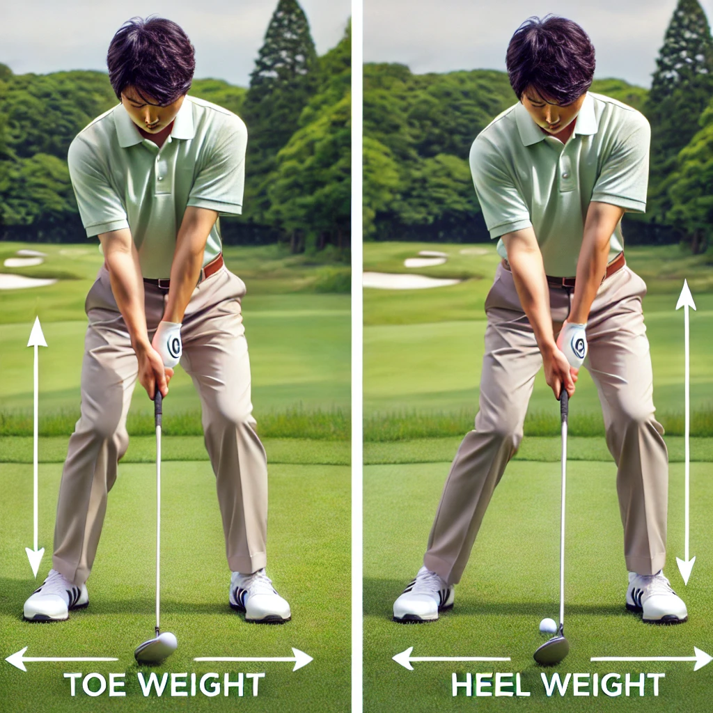 A-Japanese-golfer-demonstrating-the-difference-between-toe-weight-and-heel-weight-in-a-golf-swing.-The-golfer-is-shown-in-two-different-stances-one-w.webp