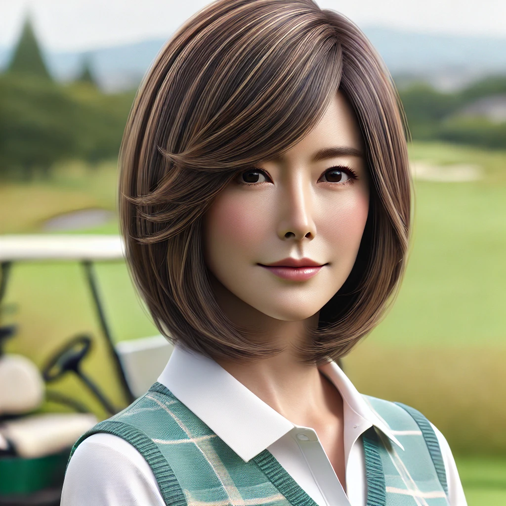 A-realistic-photograph-of-a-stylish-50-year-old-Japanese-woman-wearing-a-golf-outfit.-Her-hairstyle-is-a-medium-bob-with-a-smooth-gradient-effect-giv.webp