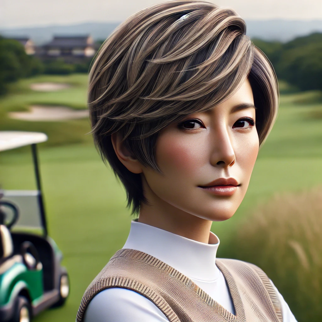 A-realistic-photograph-of-a-stylish-50-year-old-Japanese-woman-wearing-a-golf-outfit.-Her-hairstyle-is-an-asymmetrical-cool-bob-with-a-sharp-and-mode.webp