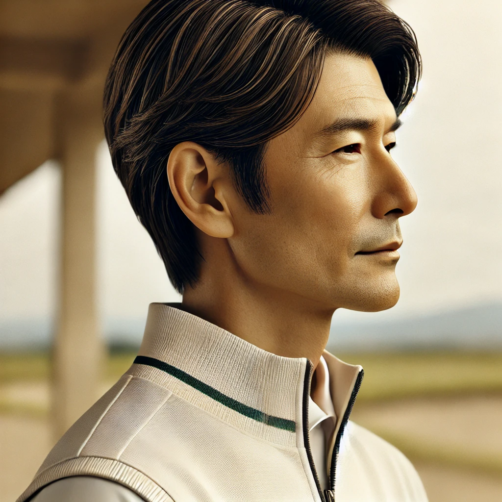 A-realistic-photograph-of-a-50-year-old-Japanese-man-wearing-golf-attire.-He-has-a-stylish-short-layered-haircut-suitable-for-men.-The-image-focuses-o.webp