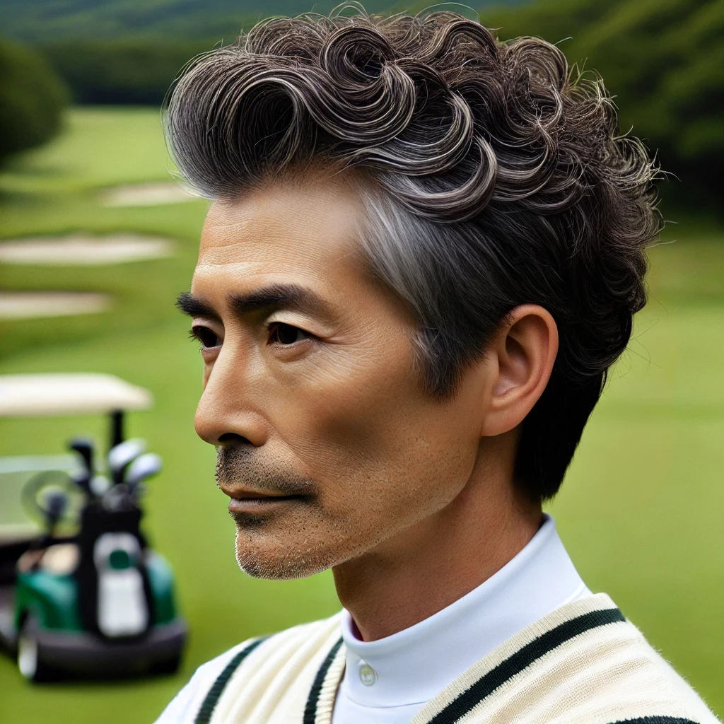 A-50-year-old-Japanese-man-with-a-stylish-Two-Block-hairstyle-wearing-golf-attire.-The-scene-is-outdoors-on-a-golf-course-under-natural-lighting-.webp