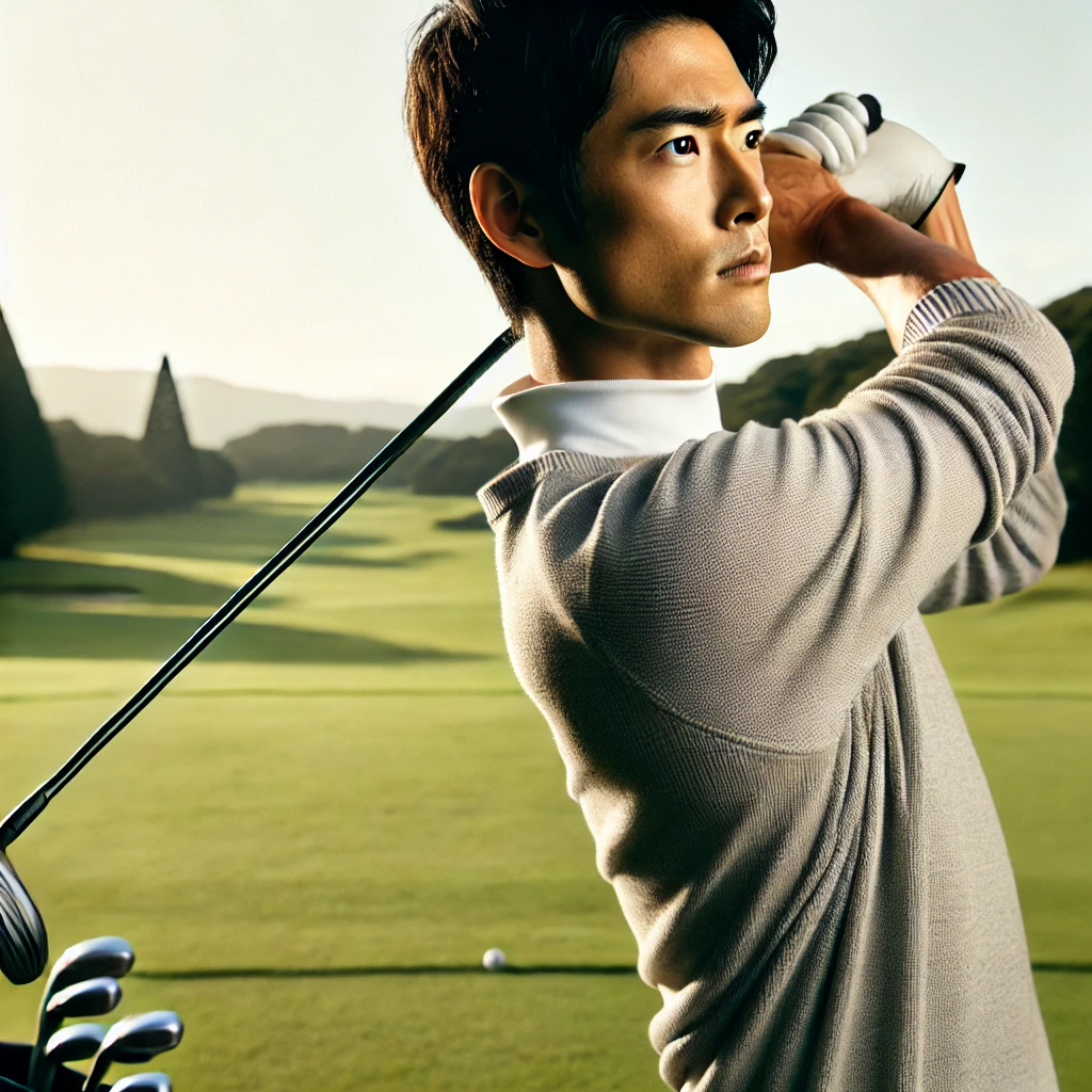 A-Japanese-golfer-practicing-on-a-golf-course-focusing-on-preventing-the-wrist-from-extending-too-far-during-the-swing.-The-golfers-posture-shows-co.webp