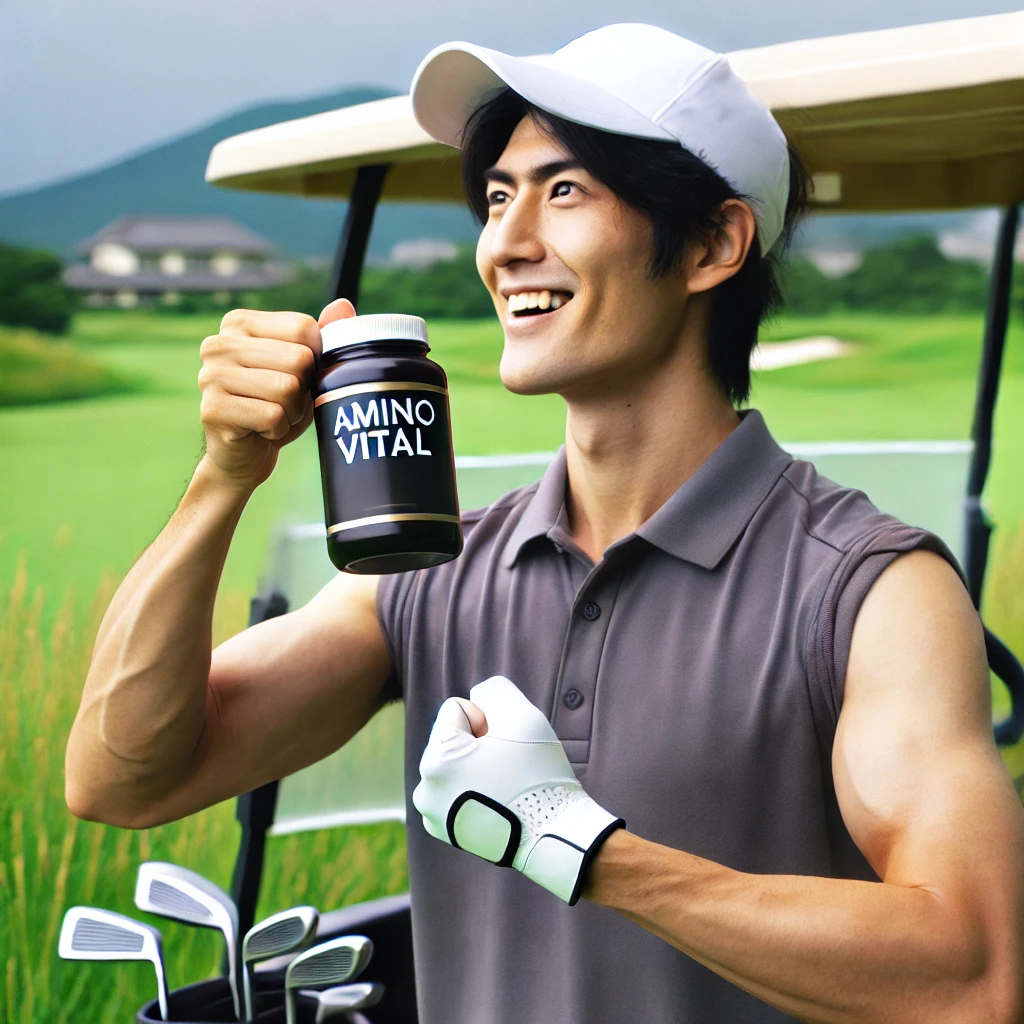 A-photograph-of-a-Japanese-golfer-showing-satisfaction-after-drinking-an-amino-acid-based-supplement-highlighting-the-effects-of-supplements-like-Ami.webp