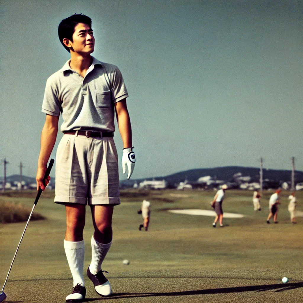 A-photograph-of-a-Japanese-golfer-playing-on-a-golf-course-dressed-casually-in-modern-attire-like-shorts-and-a-simple-polo-shirt.-The-player-looks-re.webp