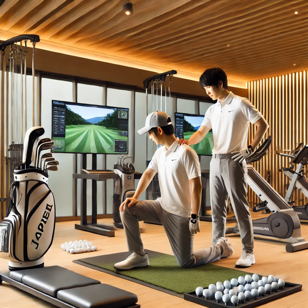 A-clean-modern-gym-focused-on-golf-training-showing-Japanese-trainers-assisting-individuals-with-exercises-that-improve-their-golf-performance.-The-.webp