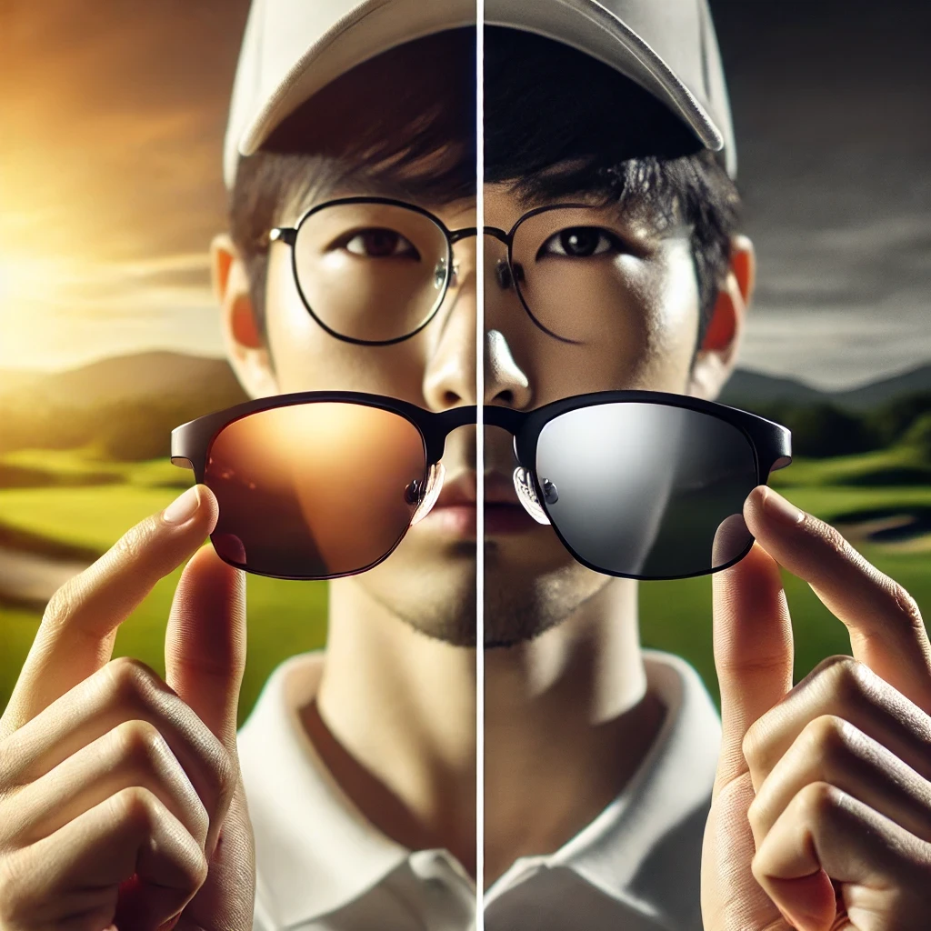 A-close-up-image-showing-two-different-types-of-sunglasses-one-pair-being-polarized-and-the-other-photochromic-with-a-Japanese-golfer-holding-them-i.webp