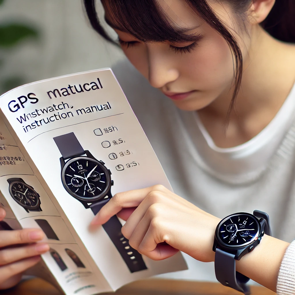 A-Japanese-person-holding-a-sleek-wristwatch-style-GPS-device-and-reading-through-the-accompanying-instruction-manual.-The-person-is-sitting-at-a-tabl.webp