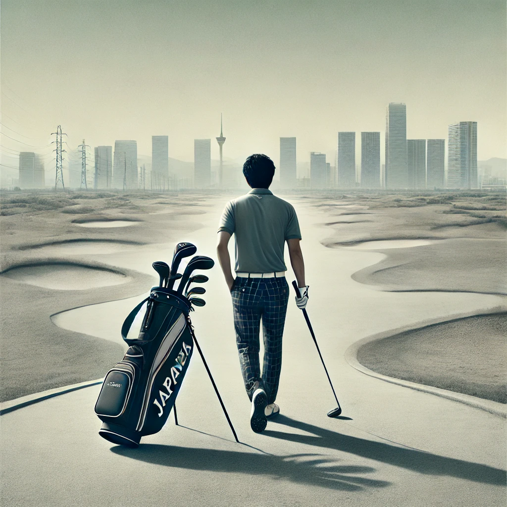 A-realistic-photo-style-illustration-showing-a-Japanese-golfer-walking-away-with-a-golf-bag-slung-over-his-shoulder-on-an-empty-course-conveying-a-se.webp