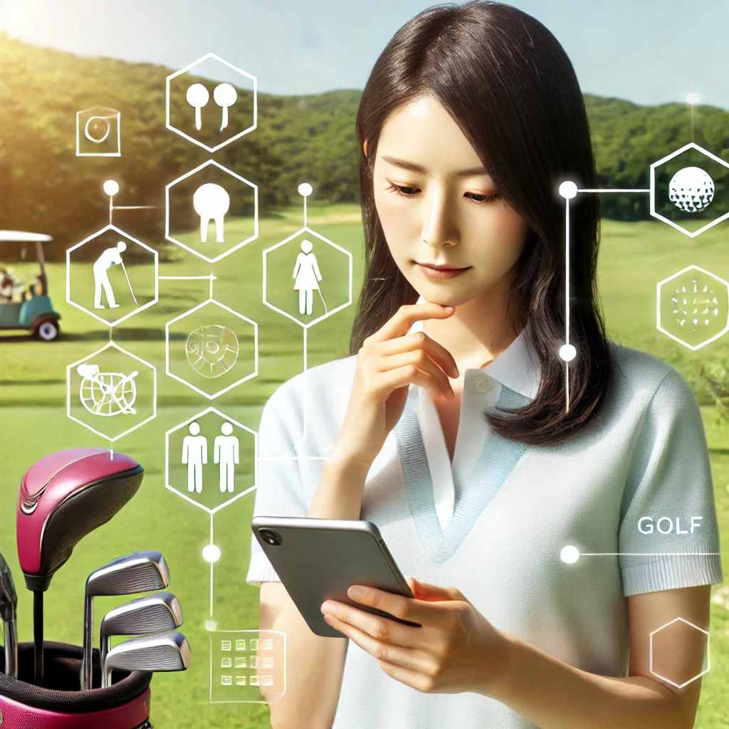 A-high-quality-conceptually-rich-photograph-illustrating-the-pros-and-cons-of-female-users-engaging-in-golf-matchmaking-apps.-The-scene-shows-a-Japan.webp