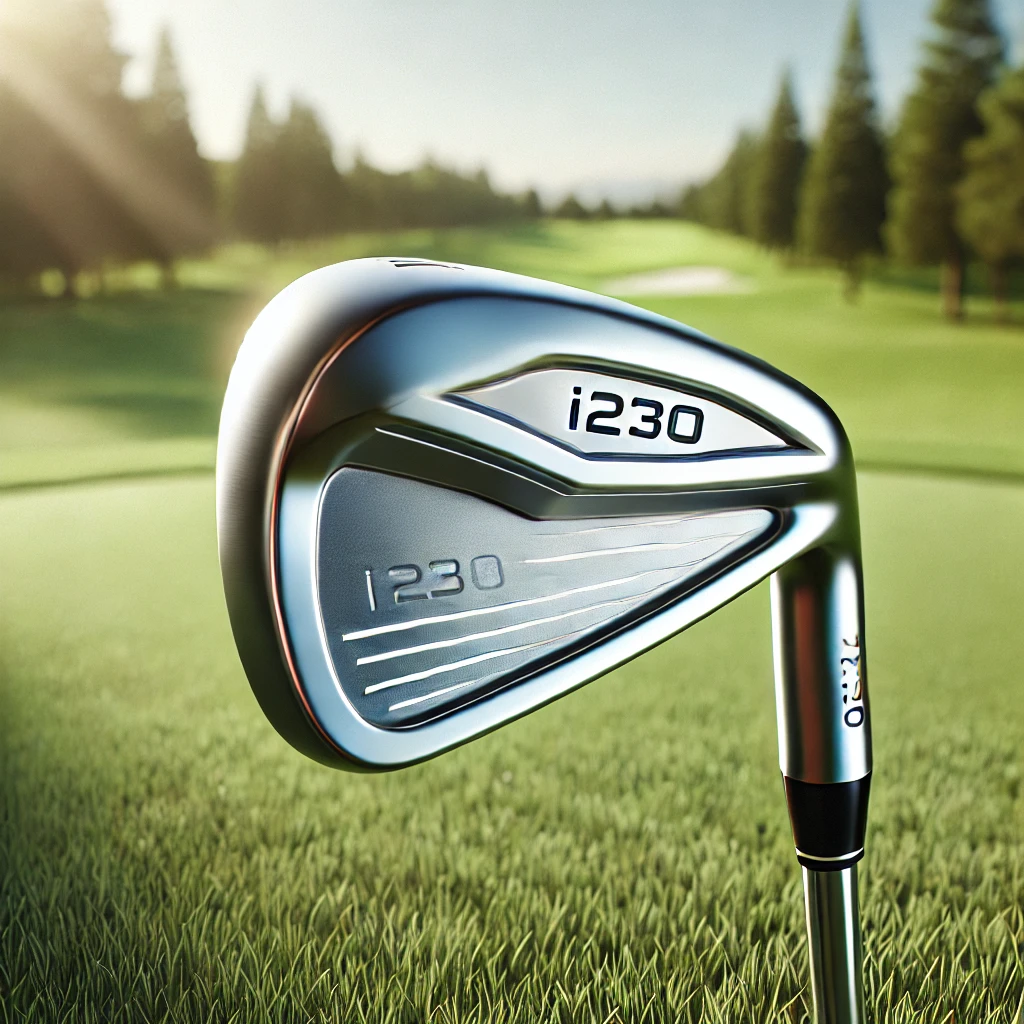 A-photo-realistic-image-of-a-sleek-i230-golf-iron-club-placed-on-a-lush-green-golf-course-under-bright-daylight.-The-club-is-clean-and-polished-with-.webp