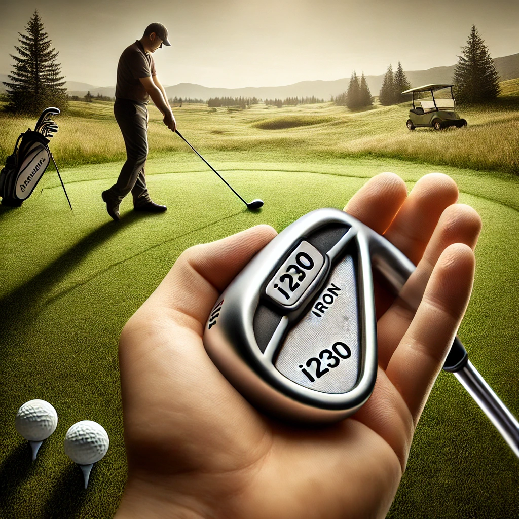 A-photo-realistic-image-depicting-a-beginner-golfer-on-a-golf-course-holding-an-i230-iron-club-confidently-with-a-scenic-background-of-a-green-field.webp