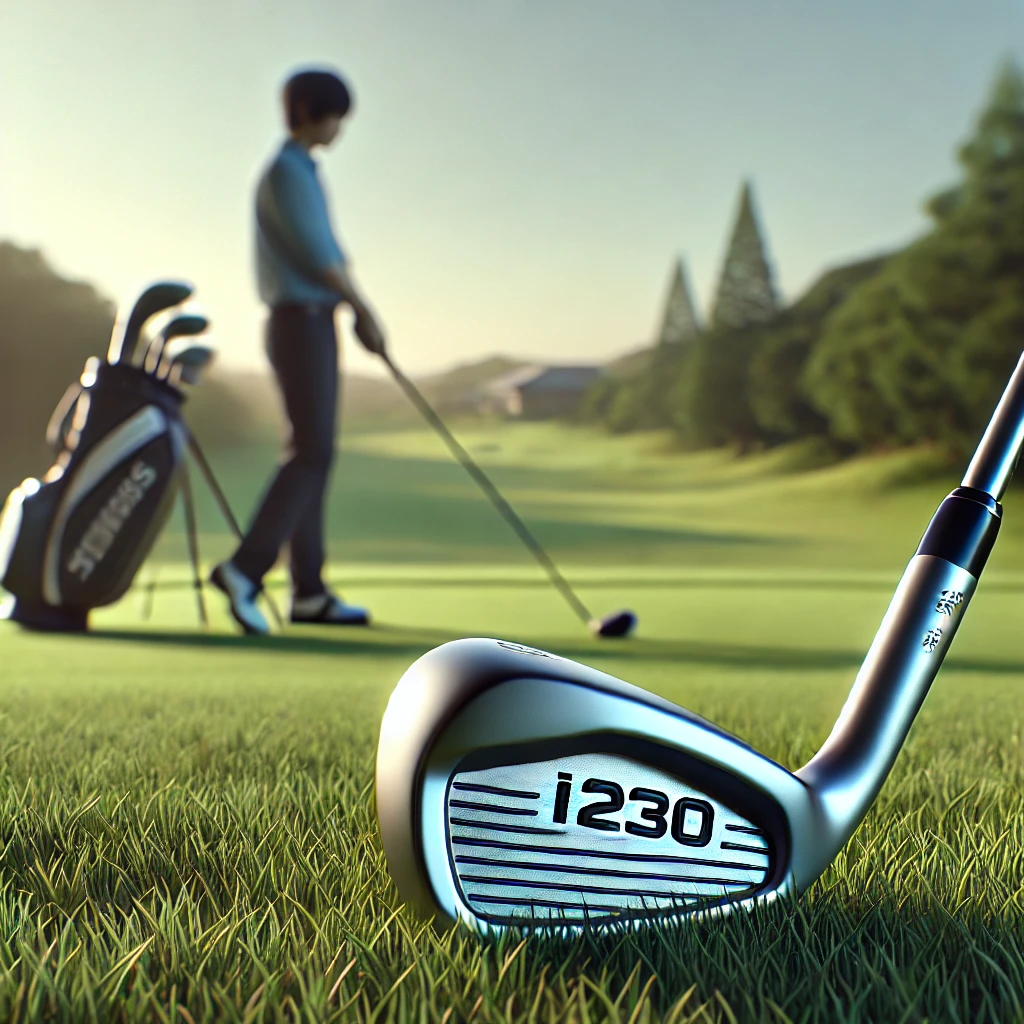 A-photo-realistic-image-of-a-sleek-i230-golf-iron-club-placed-on-a-lush-green-golf-course-with-a-beginner-golfer-in-the-background-practicing-a-swing.webp