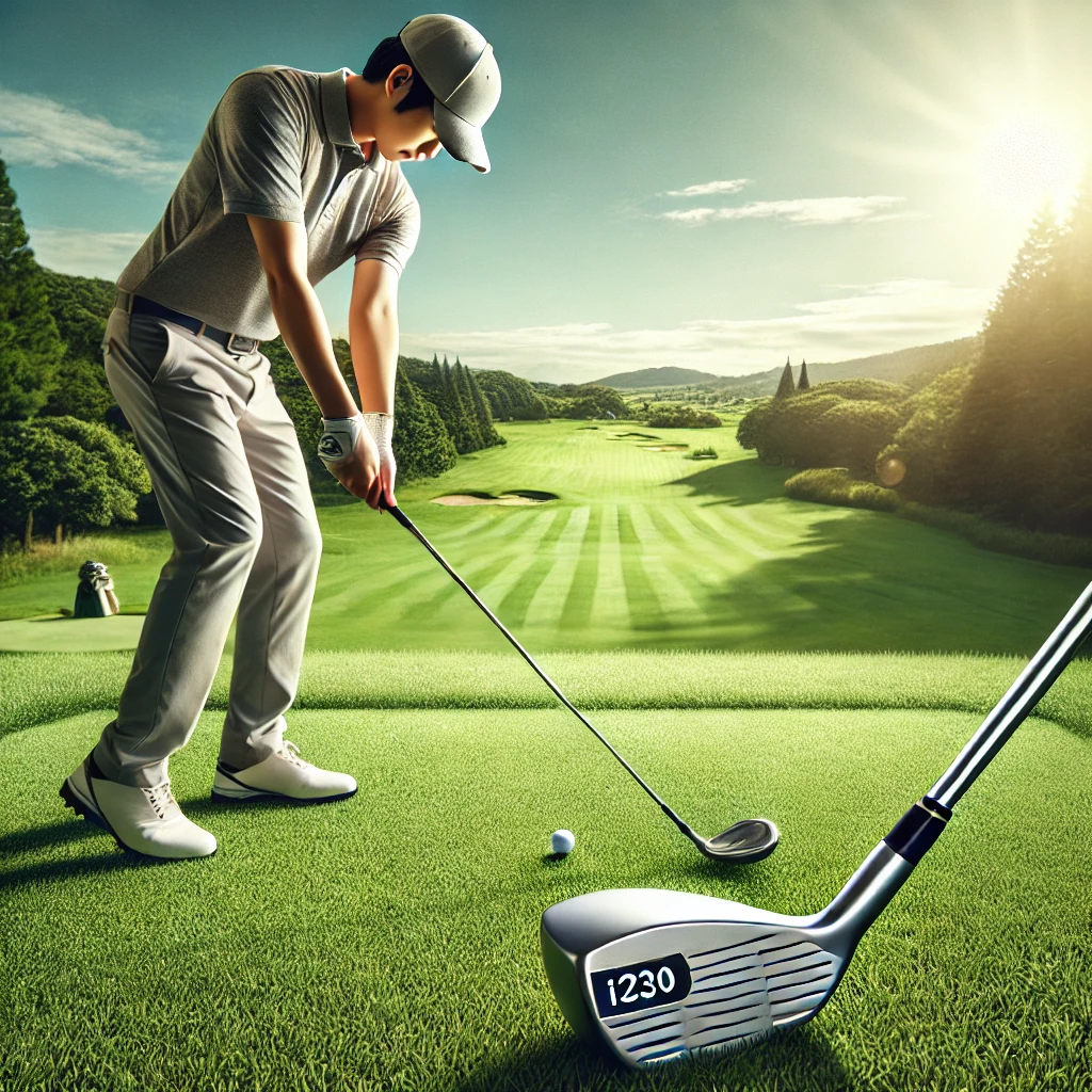 A-photo-realistic-image-of-a-Japanese-beginner-golfer-practicing-on-a-lush-green-golf-course.-The-golfer-is-focusing-on-their-swing-with-a-sleek-i230-.webp