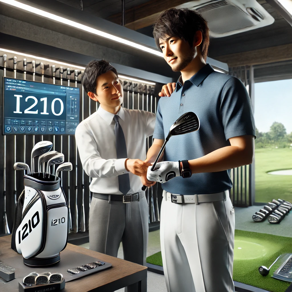 A-realistic-photo-of-a-professional-golf-fitting-session-in-progress.-A-Japanese-golfer-is-shown-with-a-golf-expert-adjusting-an-i210-iron-in-an-indo.webp