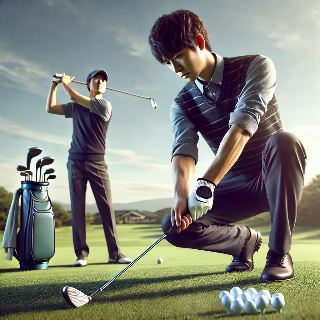 A-realistic-photograph-showing-a-Japanese-golfer-practicing-to-master-the-strong-grip-technique.-The-scene-includes-the-golfer-on-a-golf-course-focus.webp