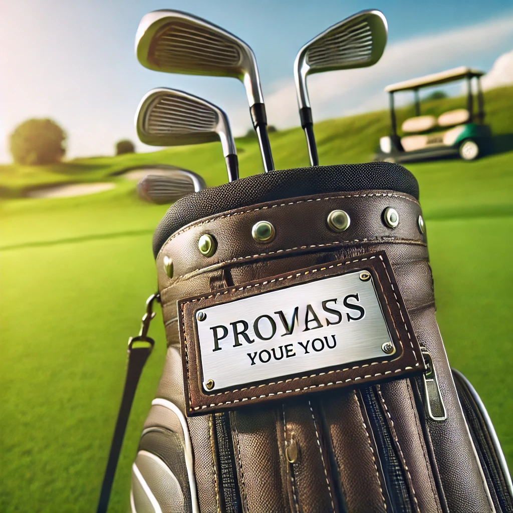 A-professional-golfers-bag-with-a-personalized-nameplate-attached-to-it-neatly-placed-on-a-lush-green-golf-course-with-a-sunny-sky-in-the-backgroun.webp