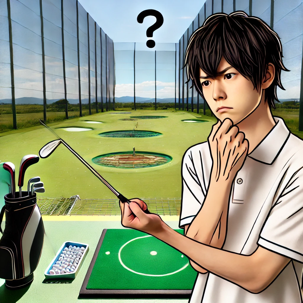 A-Japanese-golfer-at-a-driving-range-looking-frustrated-after-a-swing-emphasizing-the-difficulty-in-overcoming-wrist-flipping-during-the-swing.-The-s.webp