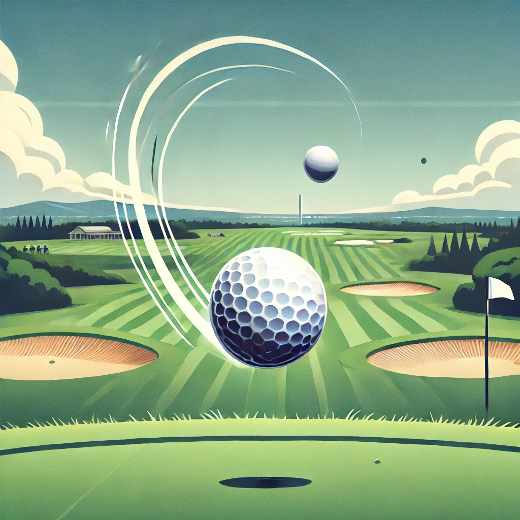 A-golf-ball-flying-erratically-to-the-left-on-a-golf-course-illustrating-the-problem-caused-by-flipping-the-wrist-during-a-swing.-The-background-show.webp