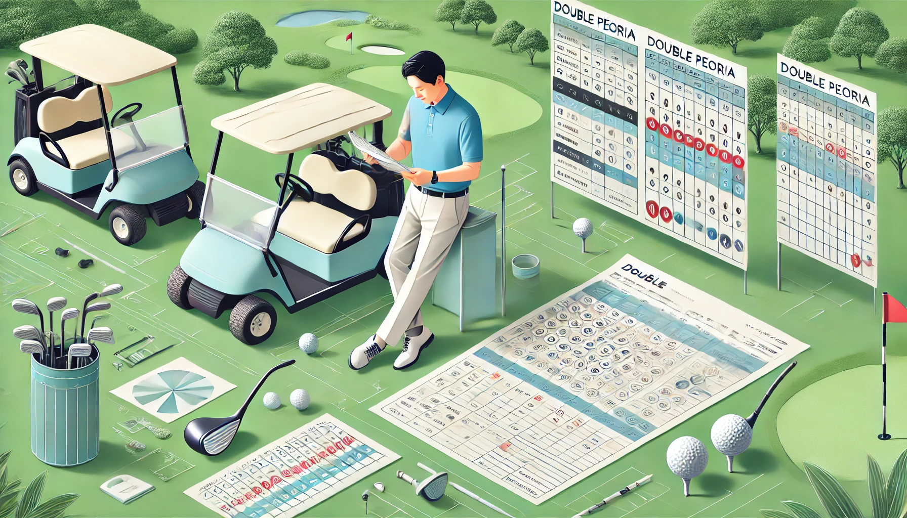 A-detailed-visual-representation-of-the-Double-Peoria-scoring-calculation-method.-The-image-features-a-Japanese-golfer-reviewing-a-scorecard-on-a-lush.webp