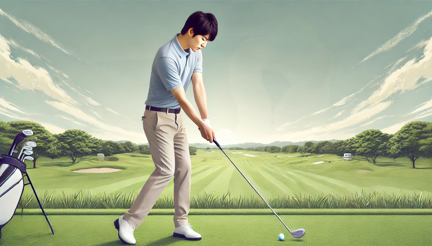 A-Japanese-male-golfer-practicing-a-corrective-swing-on-a-golf-course-to-prevent-the-ball-from-hooking-left.-He-is-focused-and-mid-motion-in-a-control.webp